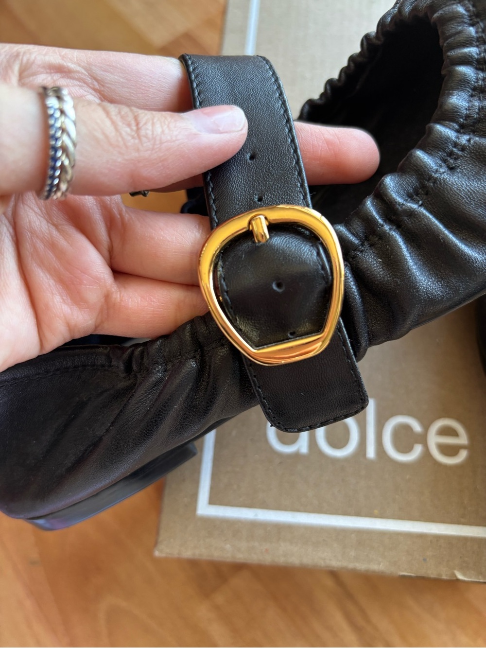 Dolce Vita Caely Black Mary Jane Ballet Flats with Gold Buckle - Picture 7 of 14